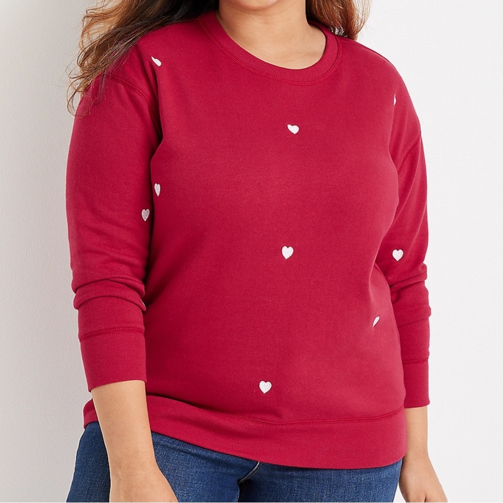 Maurices Plus Size Heart Embroidered Fleece Sweatshirt size 4X